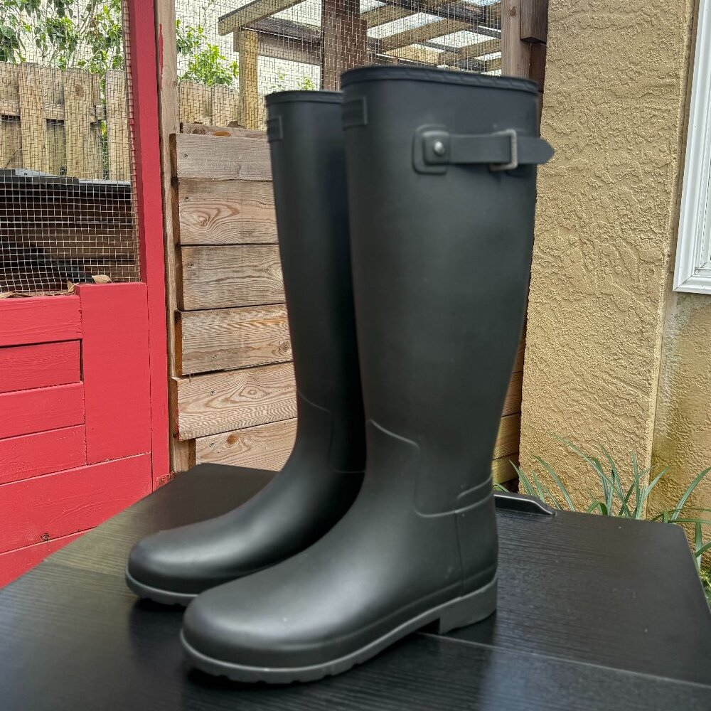 HUNTER ORIGINAL REFINED RAIN BOOTS 9 Women's Waterproof Rubber Black  Preppy New